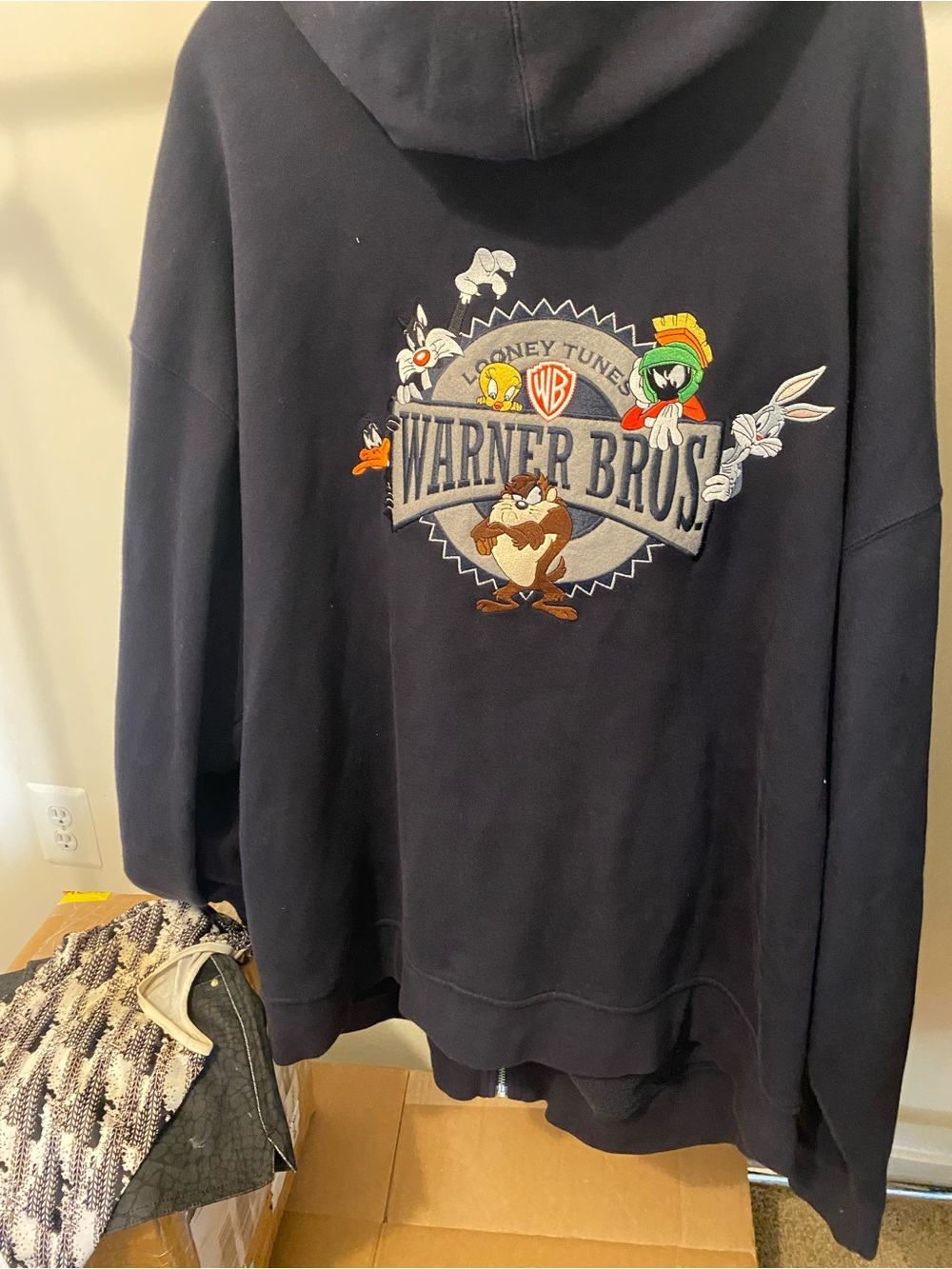 Mens Warner Bros. Men's Navy Zip-Up Hoodie Sweater Sz 3XL